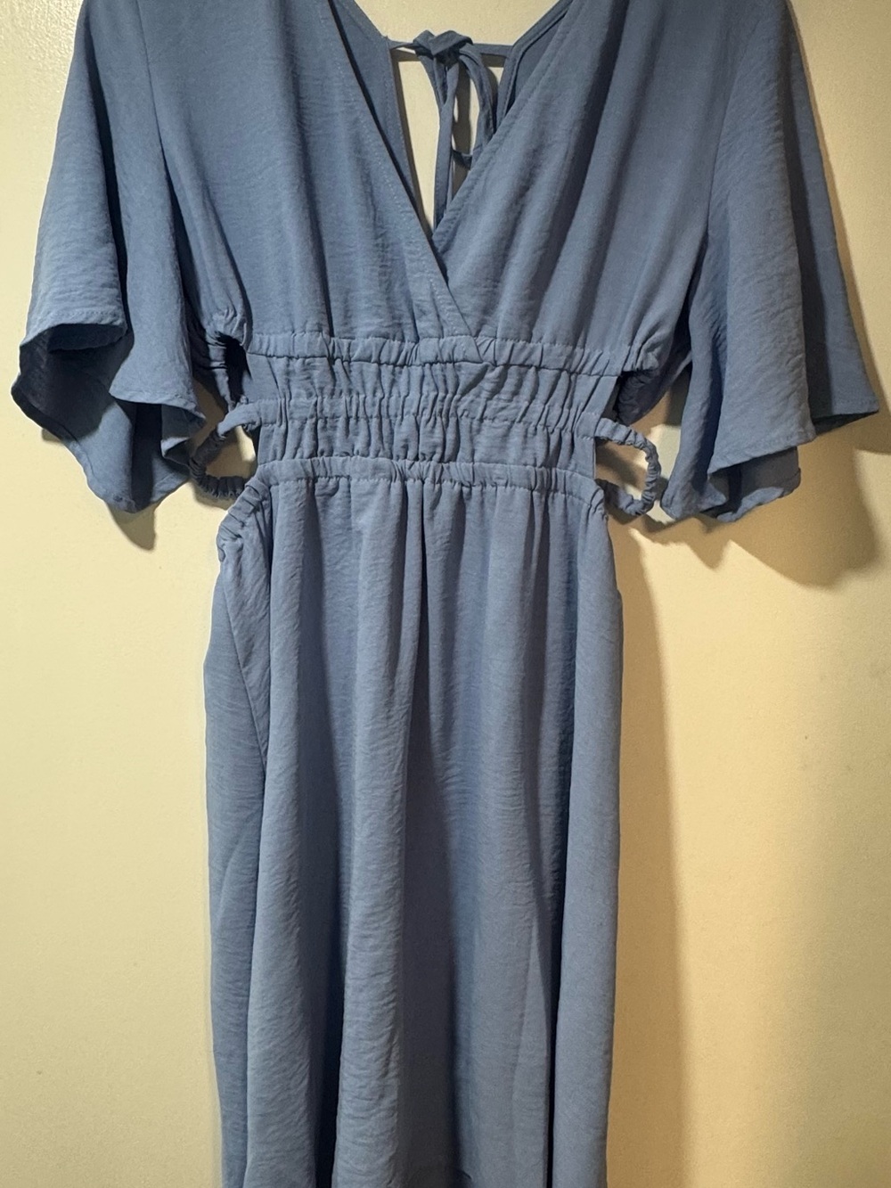 SHEIN Dusty Blue Smocked Waist V‑Neck Mini Dress